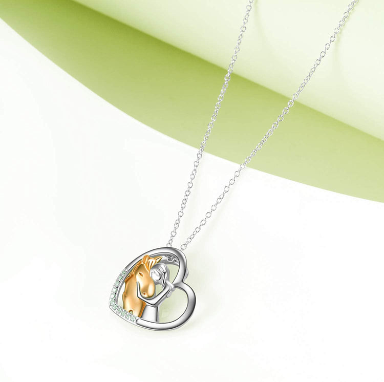 Cheval en argent sterling 925 avec pendentif en forme de cœur de fille pour filles, petite amie, adolescentes, femmes, fille
