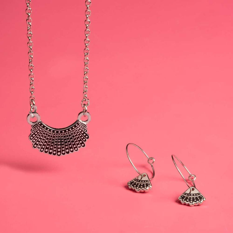 925 Sterling Silver Dissent Collar Hoop and Charm Necklace Set Ginsburg Jewelry Set