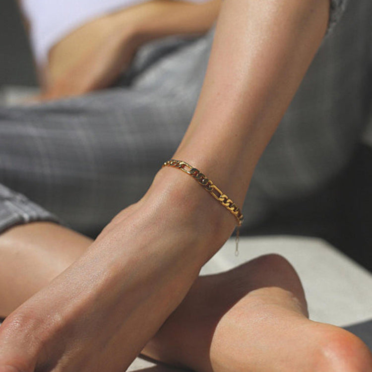 925 Sterling Silver Adjustable Figaro Chain Anklet