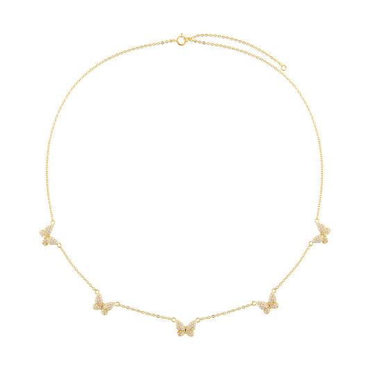 925 Sterling Silver Tiny Diamond Butterfly Necklace - onlyone