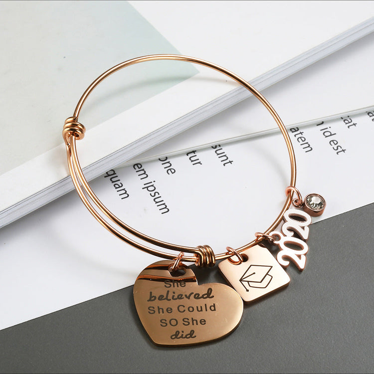 2020 Inspirational Graduation Gifts Bracelet with She Believe She Could So She Did - onlyone