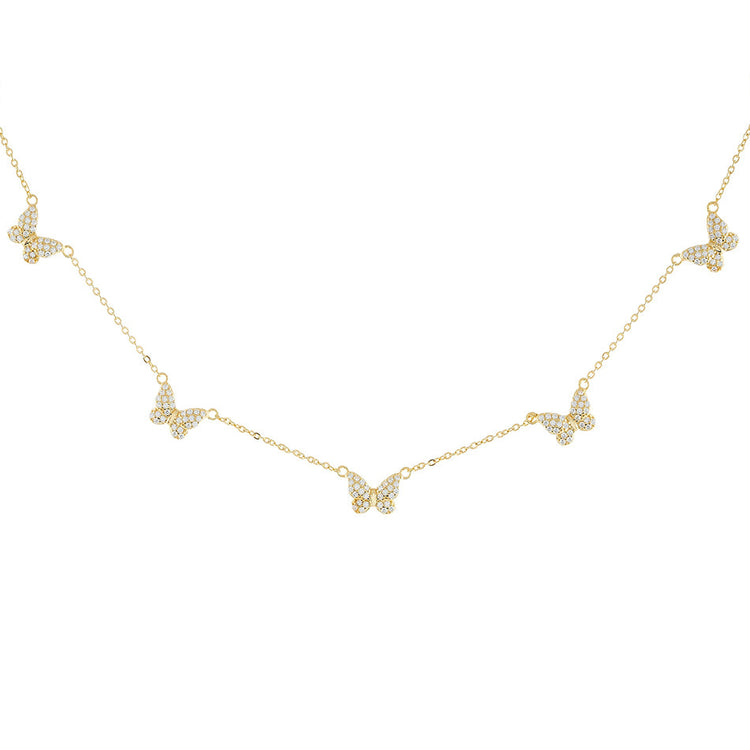 925 Sterling Silver Tiny Diamond Butterfly Necklace - onlyone