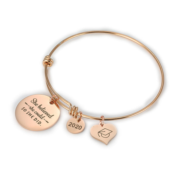 2020 Inspirational Graduation Bracelet with Graduation Grad Cap She Believed She Could So She Did - onlyone