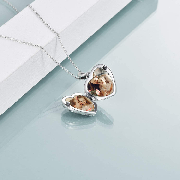 925 Sterling Silver Heart Photo Locket Necklace