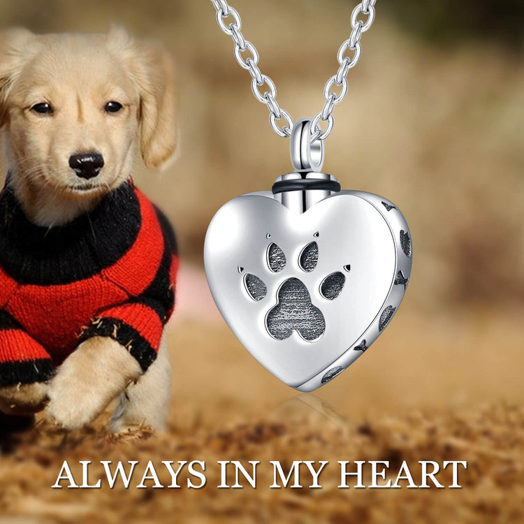 925 Sterling Silver Heart Urn Necklaces Pet Dog Paw Print Cremation Necklace - onlyone