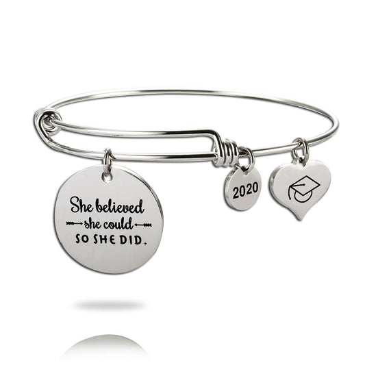 2020 Inspirational Graduation Bracelet with Graduation Grad Cap She Believed She Could So She Did - onlyone