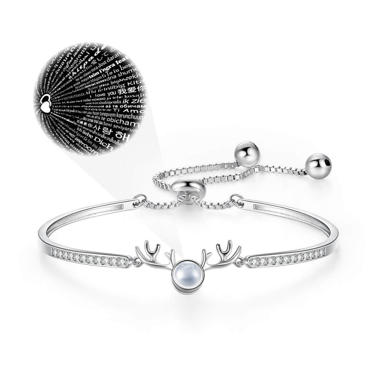 925 Sterling Silver I Love You In 100 Languages Deer Bracelet Hidden Message Bracelet Valentines Day Gift - onlyone