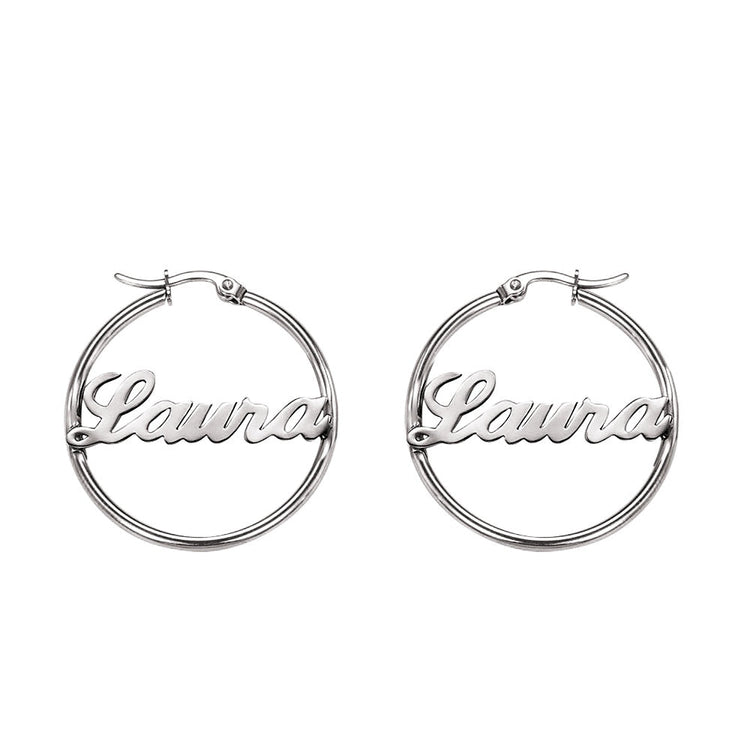 925 Sterling Silver Personalized Hoop Name Earrings Nameplate Earrings - onlyone