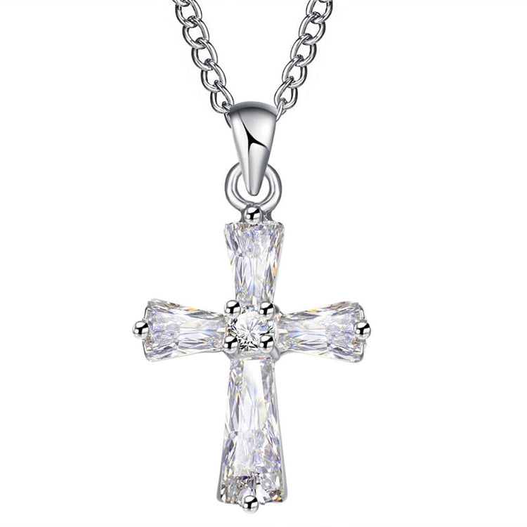 925 Sterling Silver Crystal Cross Pendant Necklace Cross Necklace For Women - onlyone