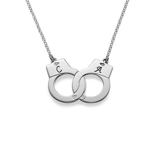 925 Sterling Silver Engraved Handcuff Name Necklace Nameplate Necklace - onlyone