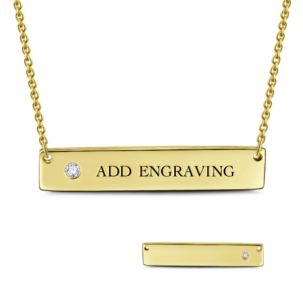 925 Sterling Silver Diamond Engraved Bar Name Necklace Nameplate Necklace - onlyone