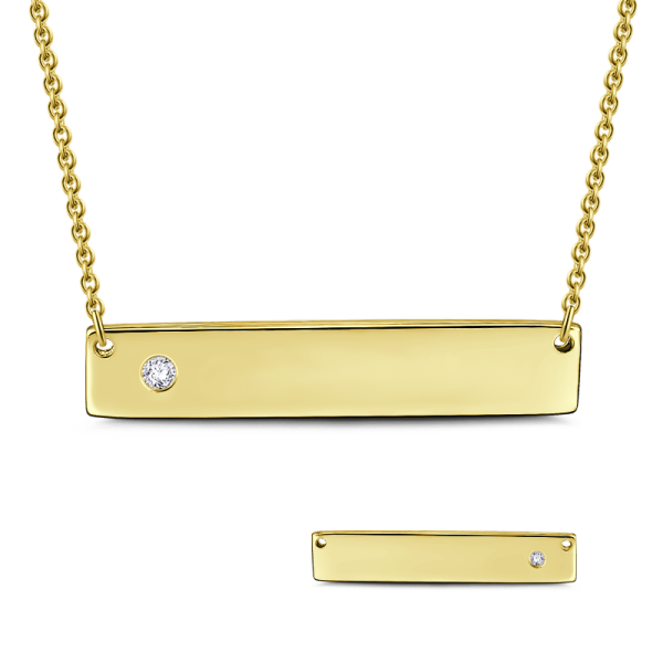 925 Sterling Silver Diamond Engraved Bar Name Necklace Nameplate Necklace - onlyone
