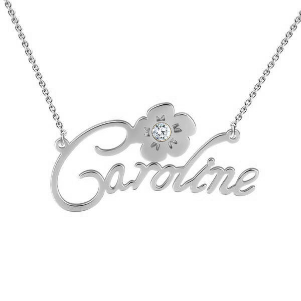 925 Sterling Silver Custom Caroline Name Necklace Nameplate Necklace With Diamond - onlyone