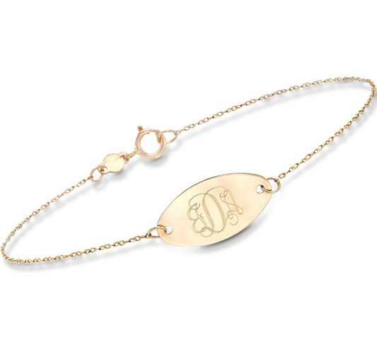 14K Gold Personalized Oval Disc Bracelet Length Adjustable 6" - 7" - onlyone