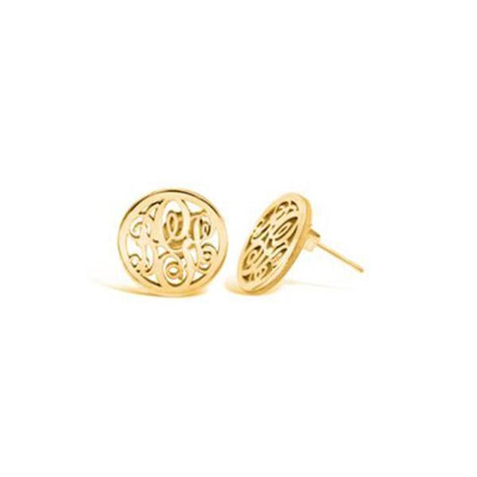 925 Sterling Silver Personalized Circle Stud Monogram Earrings - onlyone