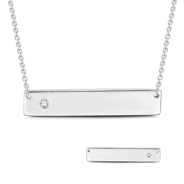 925 Sterling Silver Diamond Engraved Bar Name Necklace Nameplate Necklace - onlyone