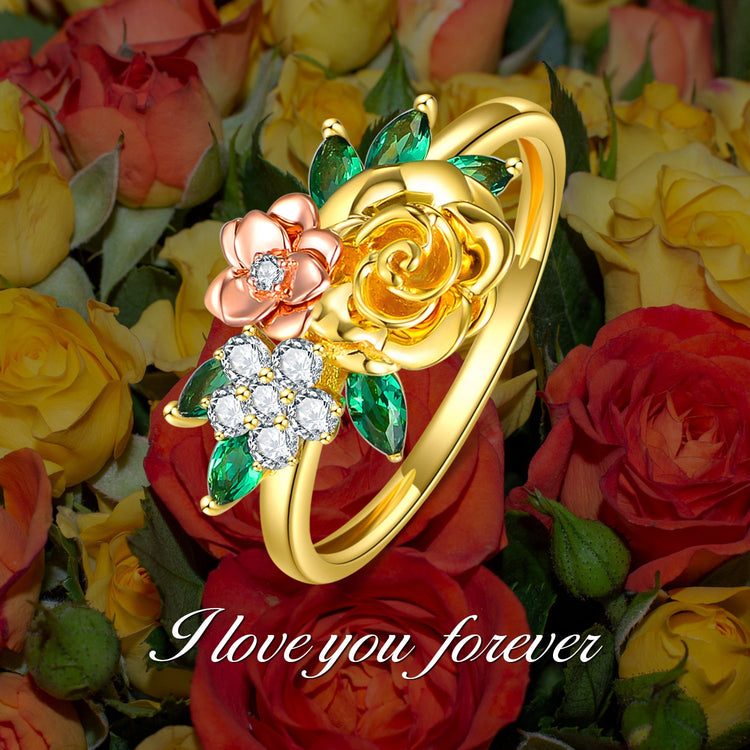 10K Gold Two-tone Moissanite Rose Rings with 5A Grade Cubic Zirconia