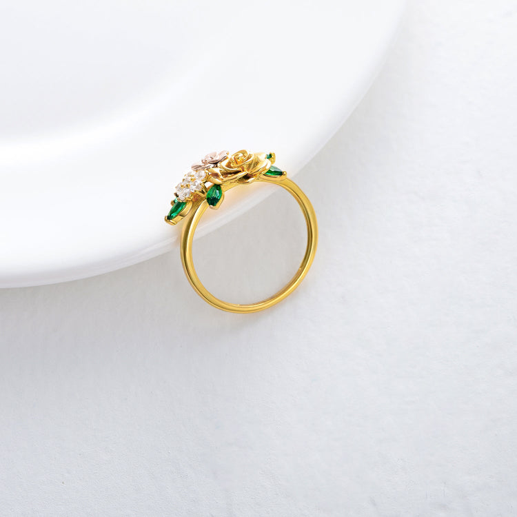 10K Gold Two-tone Moissanite Rose Rings with 5A Grade Cubic Zirconia