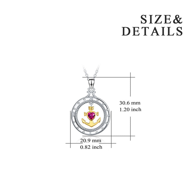 925 sterling silver compass anchor fashion necklace - onlyone