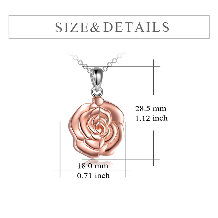 925 Sterling Silver Custom Round Photo Rose Flower Locket Necklace