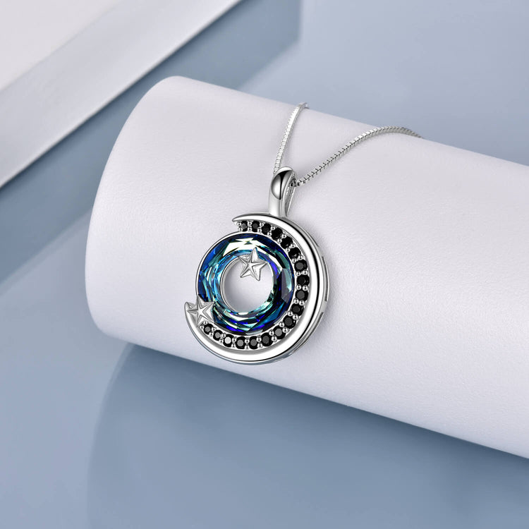 925 Sterling Silver Crescent Moon Sky Night With Crystal Necklace