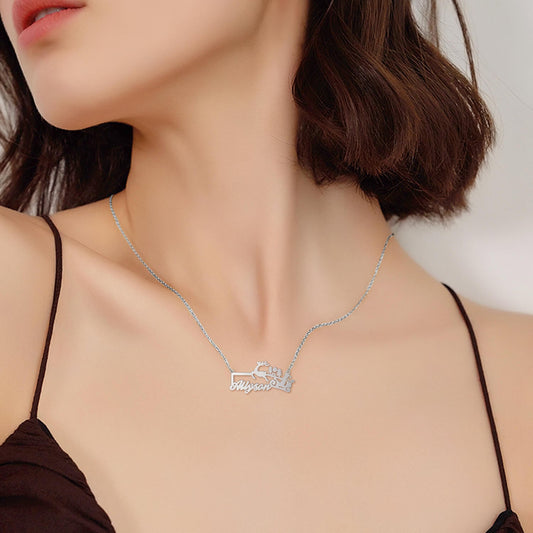 925 Sterling Silver Reindeer Carriage Name Necklace