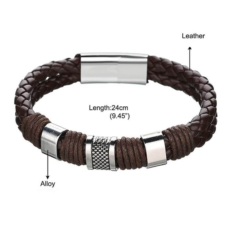 Knit Mens Leather Bracelet Brown Weave Black Punk, Father's Day Bracelet - onlyone