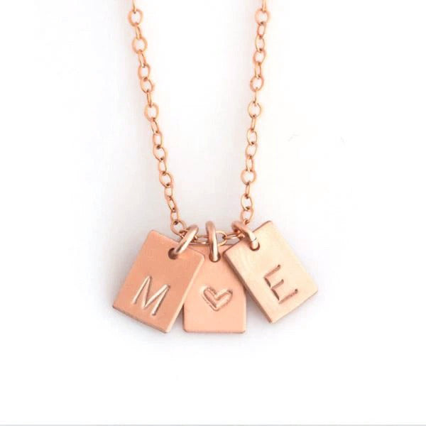 925 Sterling Silber Drei Rechteck Initial Gravierte Halskette, Geschenk für Sie