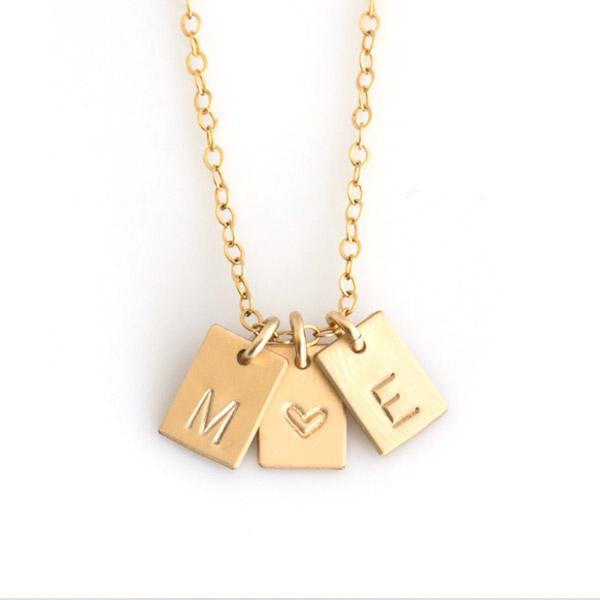 925 Sterling Silver Rectangle Initial Engraved Necklace - onlyone