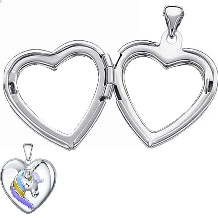 925 Sterling Silver Heart Unicorn Custom Heart Photo Locket Necklace