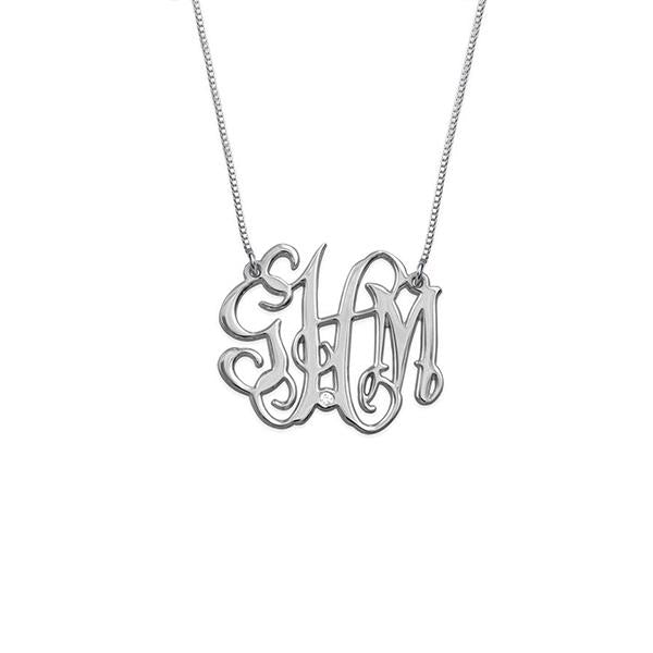925 Sterling Silver Initial Monogram Necklace - onlyone