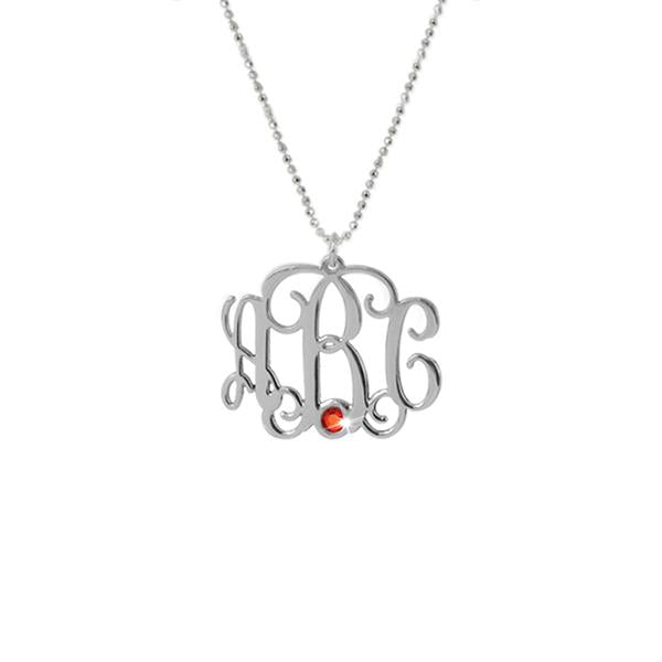 925 Sterling Silver Initial Monogram Necklace With Birthstone - onlyone
