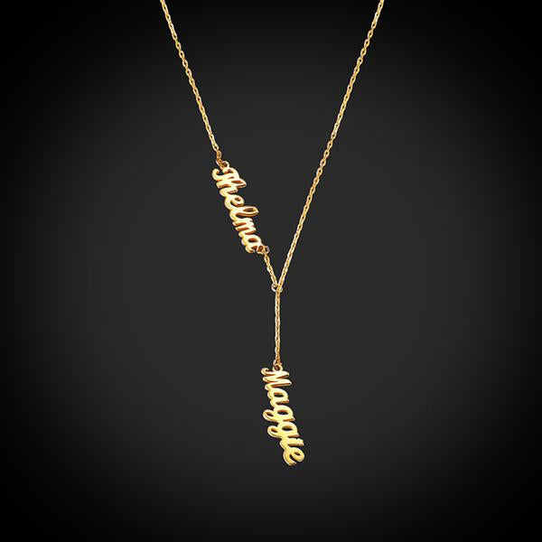 925 Sterling Silber Vertikales Lariat Multi Namen Y Stil Namensschild Halskette