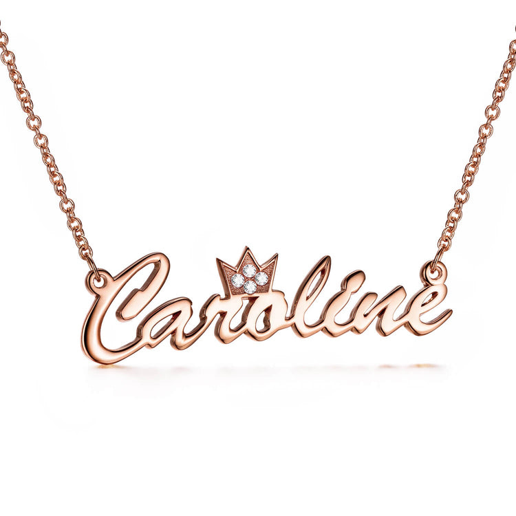 925 Sterling Silver Name Necklace With A Crown On The Top Nameplated Necklace - onlyone