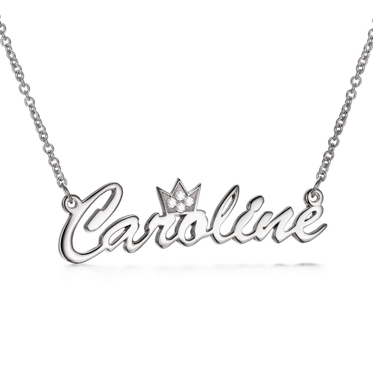 925 Sterling Silver Name Necklace With A Crown On The Top Nameplated Necklace - onlyone