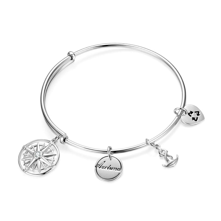 Personalized 925 Sterling Silver Nautical Anchor and Compass Bracelets Expandable Bangles for Women - onlyone