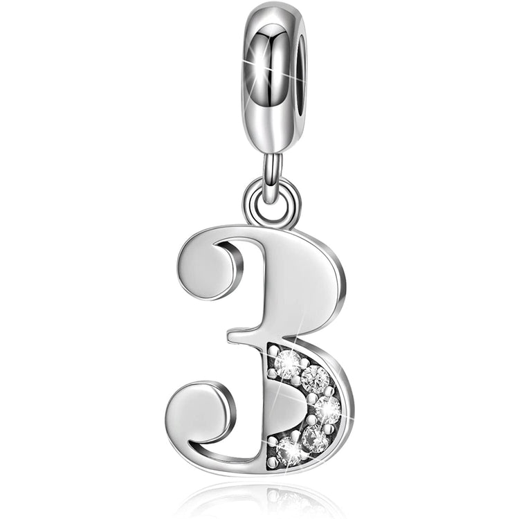 925 Sterling Silver Lucky Number 1-9 Charms Fit for Bracelet and Necklace