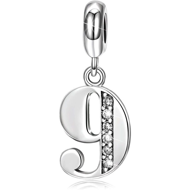 925 Sterling Silver Lucky Number 1-9 Charms Fit for Bracelet and Necklace