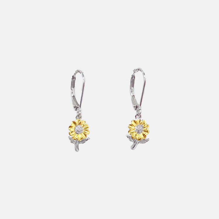 925 Sterling Silver Sunflower Earrings With Zirconia
