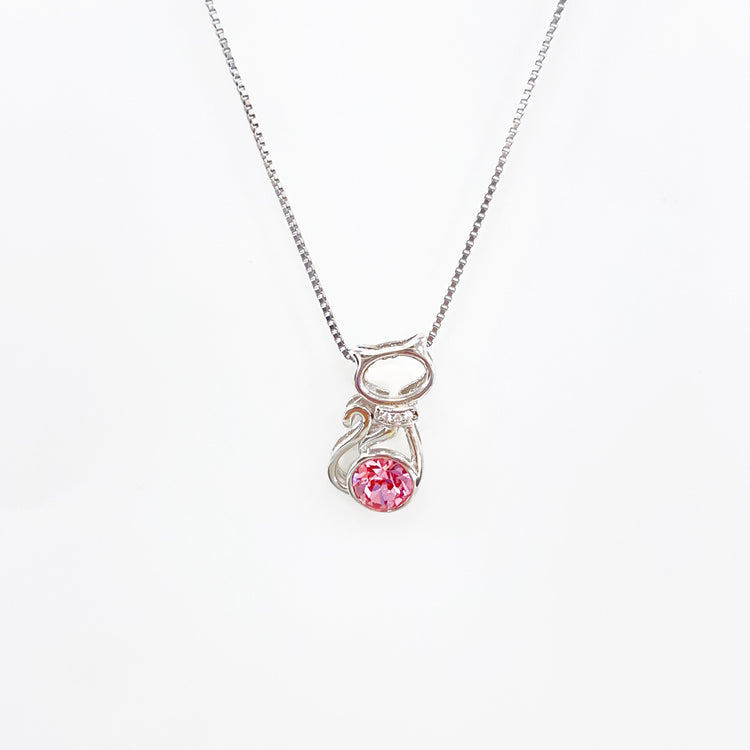 Cat Pendant Necklace with Yellow Crystal
