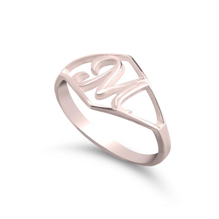 925 Sterling Silver Personalized Script Initial Ring - onlyone