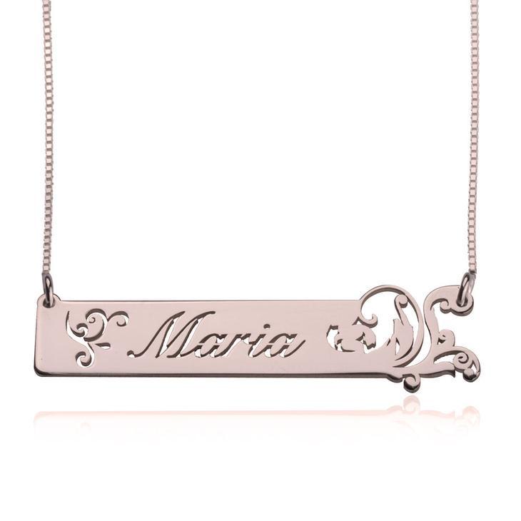 925 Sterling Silver Engraved Carved Spray Bar Custom Name Necklace Nameplate Necklace - onlyone