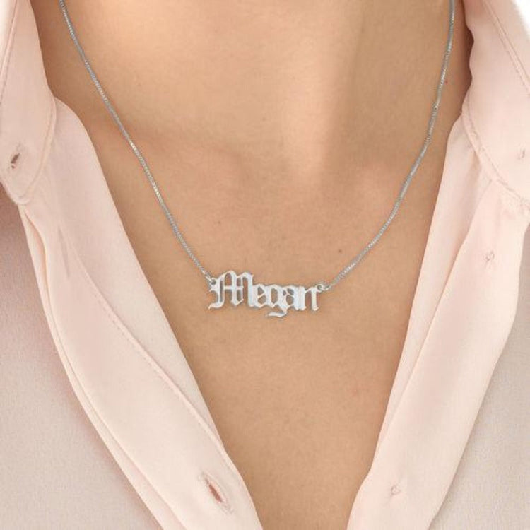 925 Sterling Silver Old English Name Necklace Nameplate Necklace