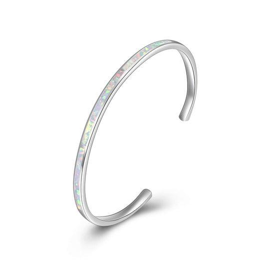 925 Sterling Silver Adjustable Cuff White Opal Bangle Bracelet Inspirational Bracelet - onlyone