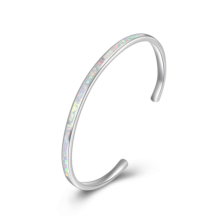 925 Sterling Silver Adjustable Cuff White Opal Bangle Bracelet Inspirational Bracelet - onlyone