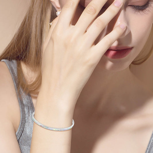 925 Sterling Silver Adjustable Cuff White Opal Bangle Bracelet Inspirational Bracelet - onlyone