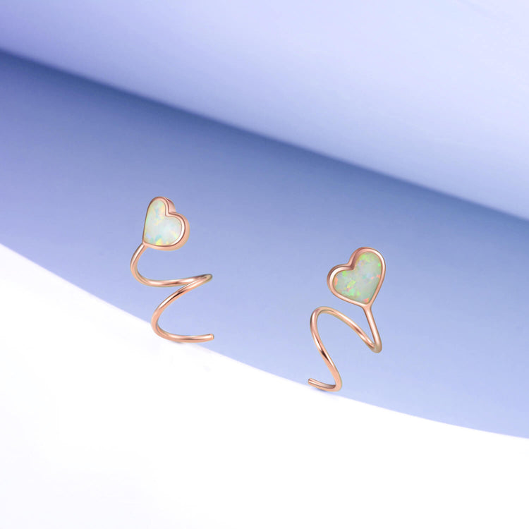 925 Sterling Silver Opal Heart Crawler Earrings Wrap Earrings - onlyone