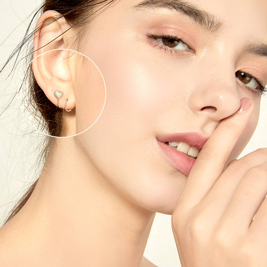 925 Sterling Silver Opal Heart Crawler Earrings Wrap Earrings - onlyone