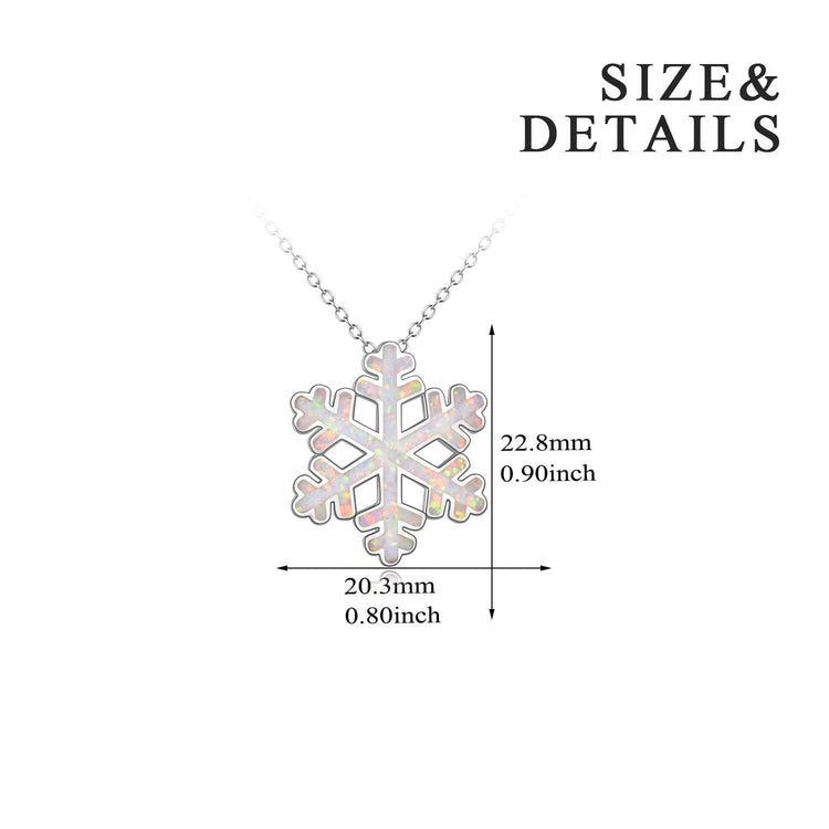 925 Sterling Silver Opal Snowflake Pendant Necklace Christmas Gift - onlyone