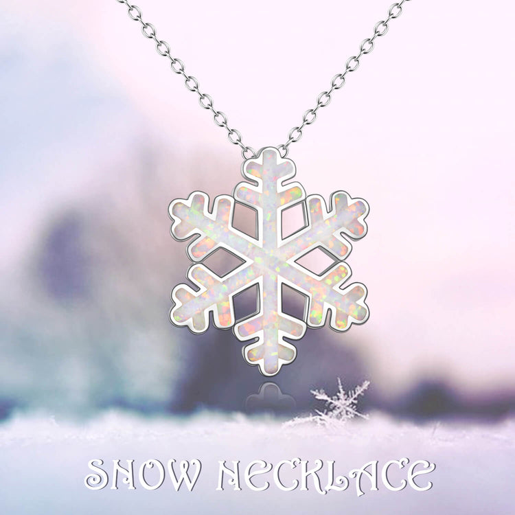 925 Sterling Silver Opal Snowflake Pendant Necklace Christmas Gift - onlyone